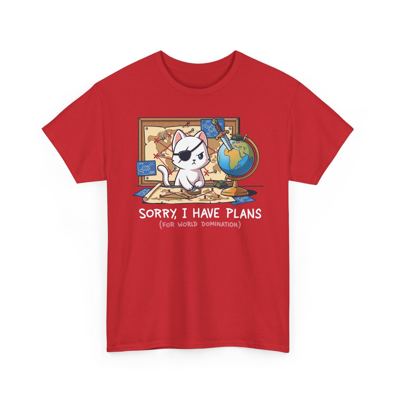 Travel Planner Cat T-Shirt — “Sorry I Have Plans (with World Domination)”