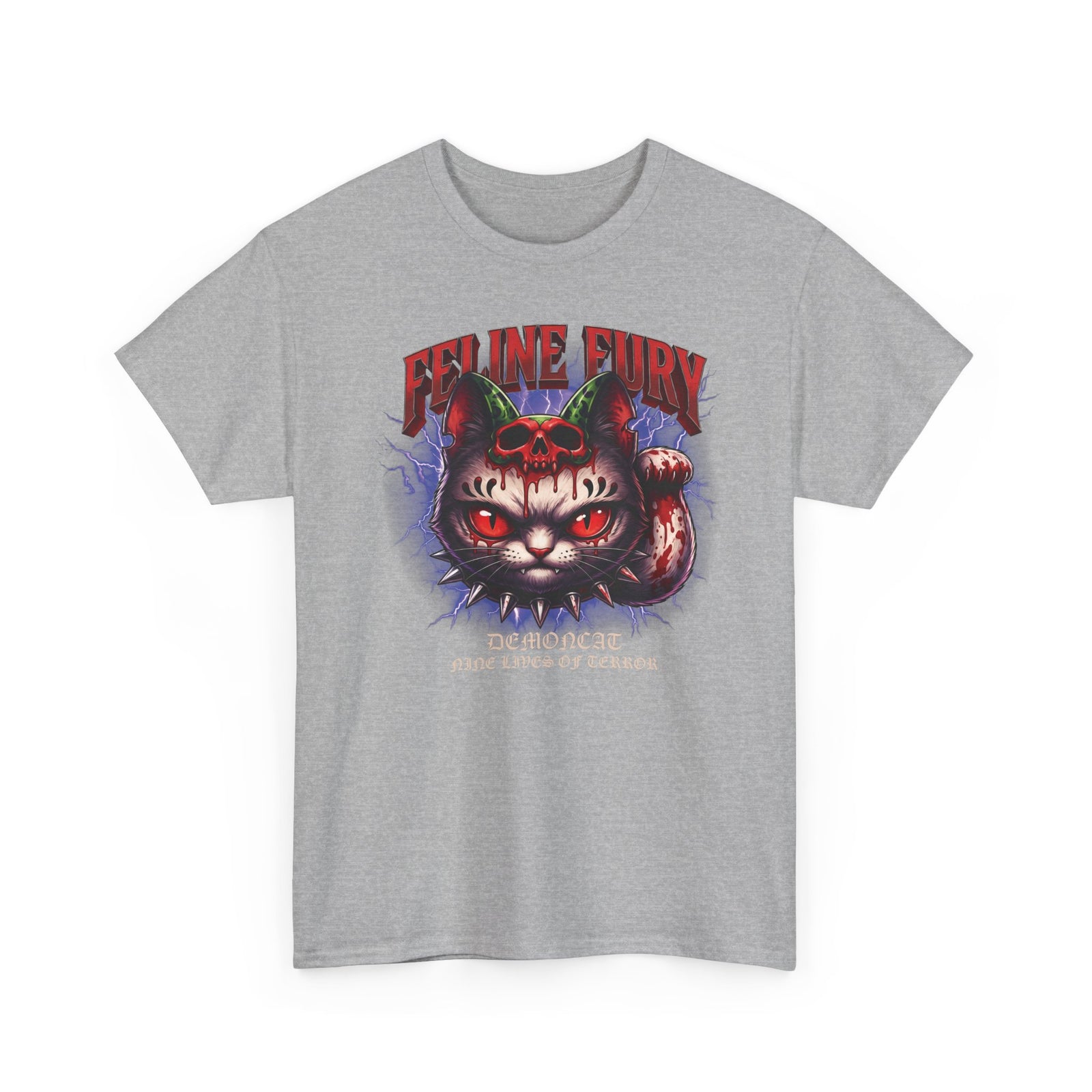 Feline Fury Demoncat T-Shirt — Heavy Metal Horror Gothic Cat Tee