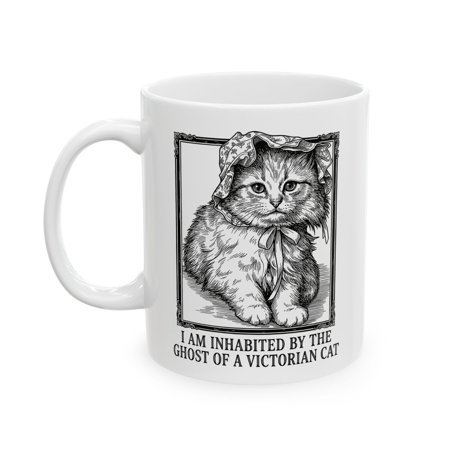 Victorian Cat Mug — “I Am Inhabited by the Ghost of a Victorian Cat” Graphic Mug