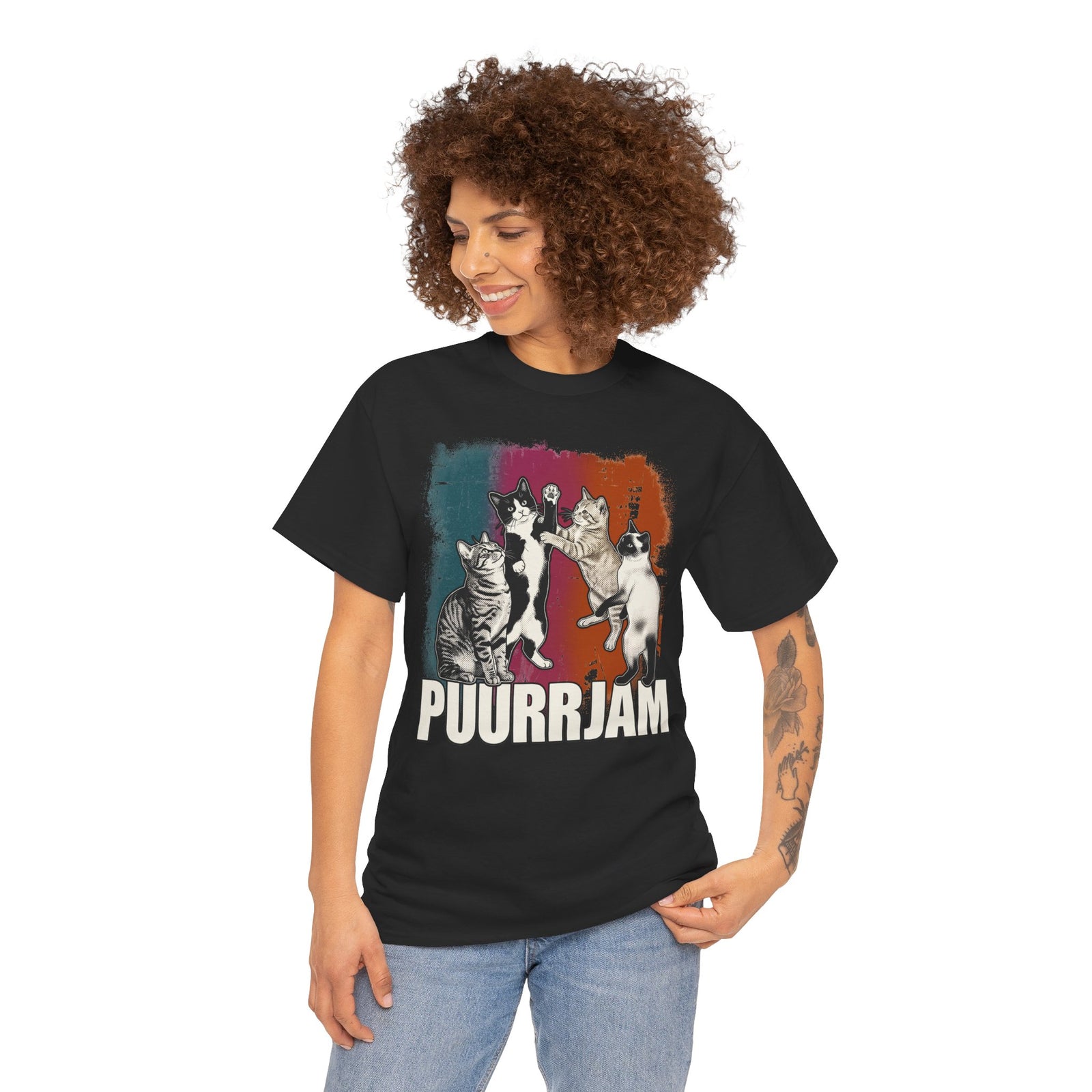 Purrjam Cat Band T‑Shirt — Vintage Retro Feline Music Graphic Tee