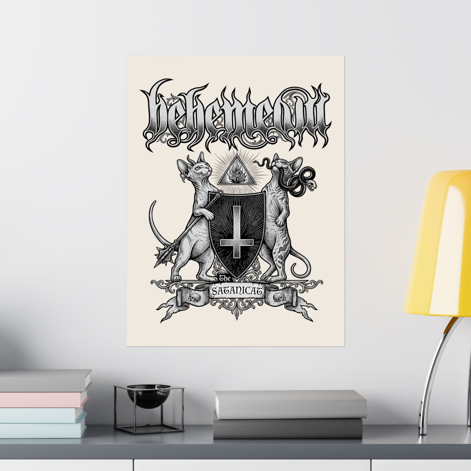 Satanicat Behemeow Poster — Gothic Cat Graphic Poster