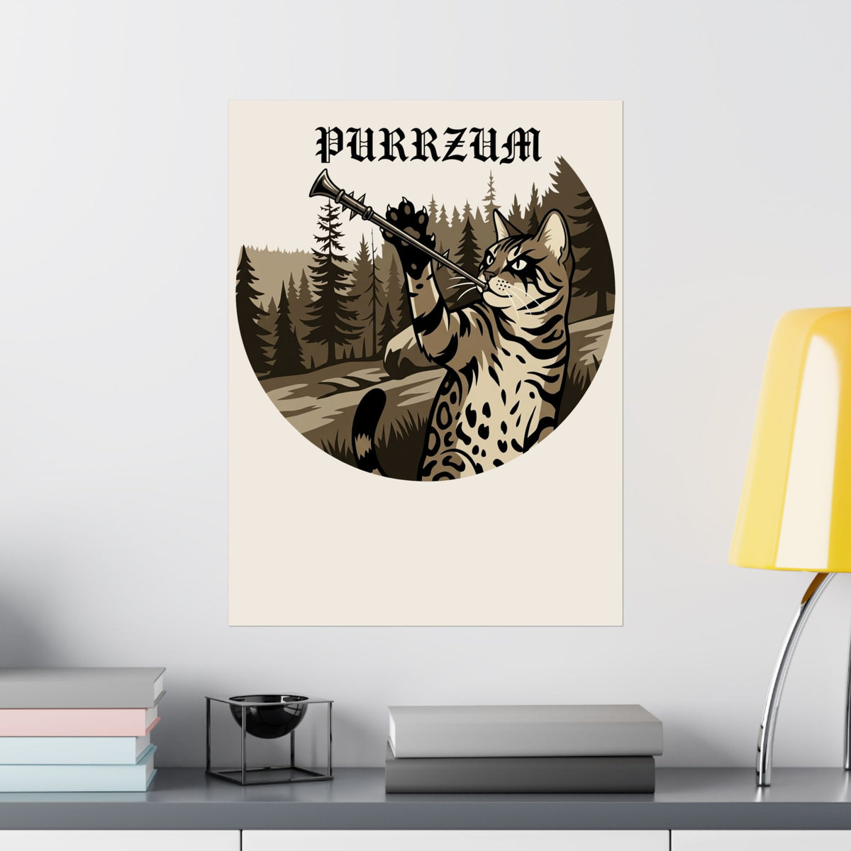 Funny Black Metal Cat Poster | Purrzum Corpse Paint Poster