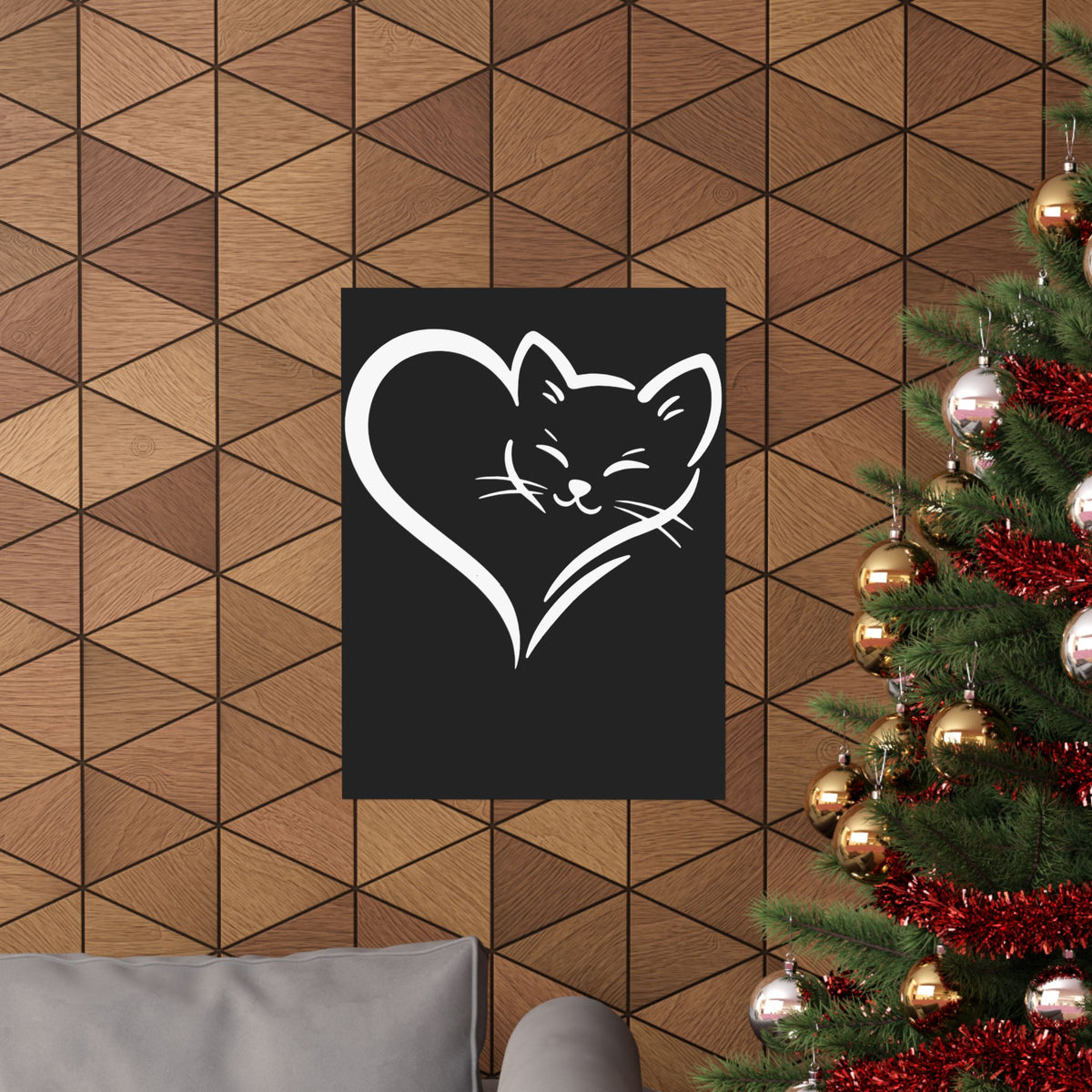 Cute Cat Heart Poster - Cat Lover Gift - Adorable Cat Silhouette Poster
