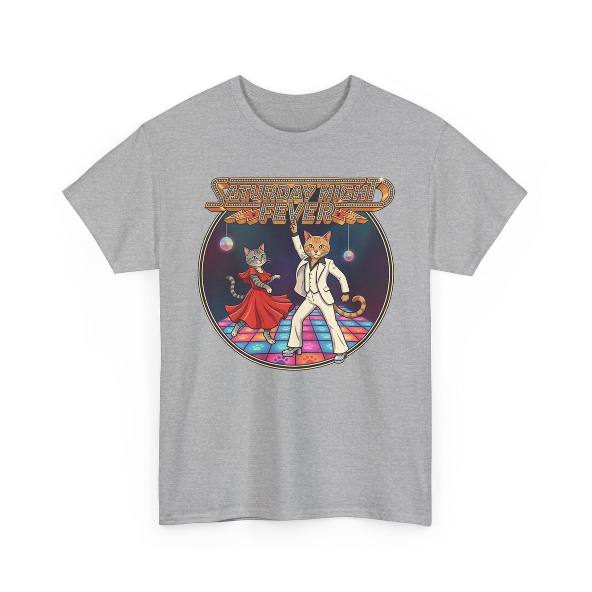 Disco Cats Dancing Tee — 'Saturday Night' Retro Funk Graphic T-Shirt