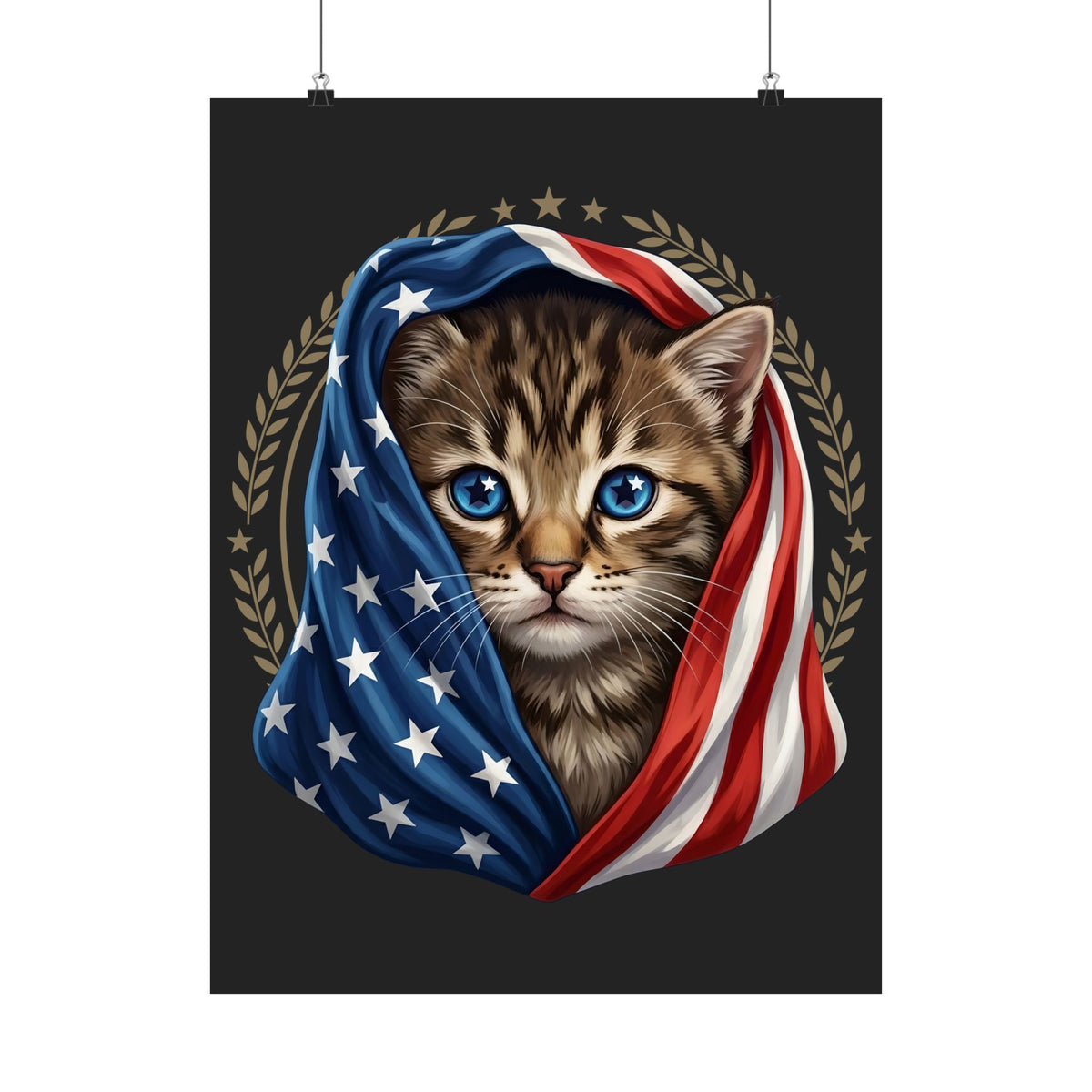 Patriotic American Flag Cat Poster Cute Kitten USA Pride