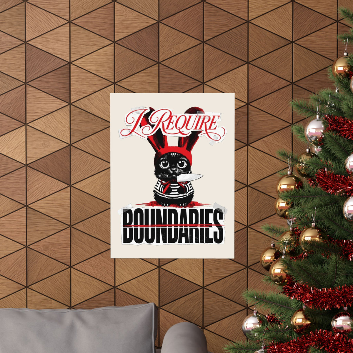 I Require Boundaries Poster — Funny Creepy Cute Cat Knife Poster