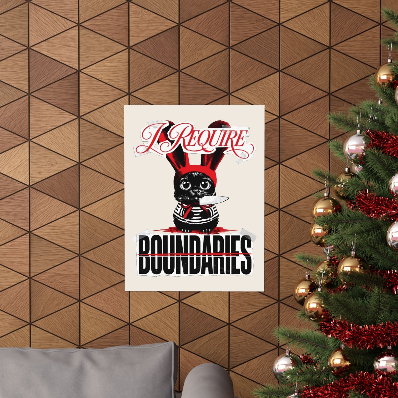 I Require Boundaries Poster — Funny Creepy Cute Cat Knife Poster