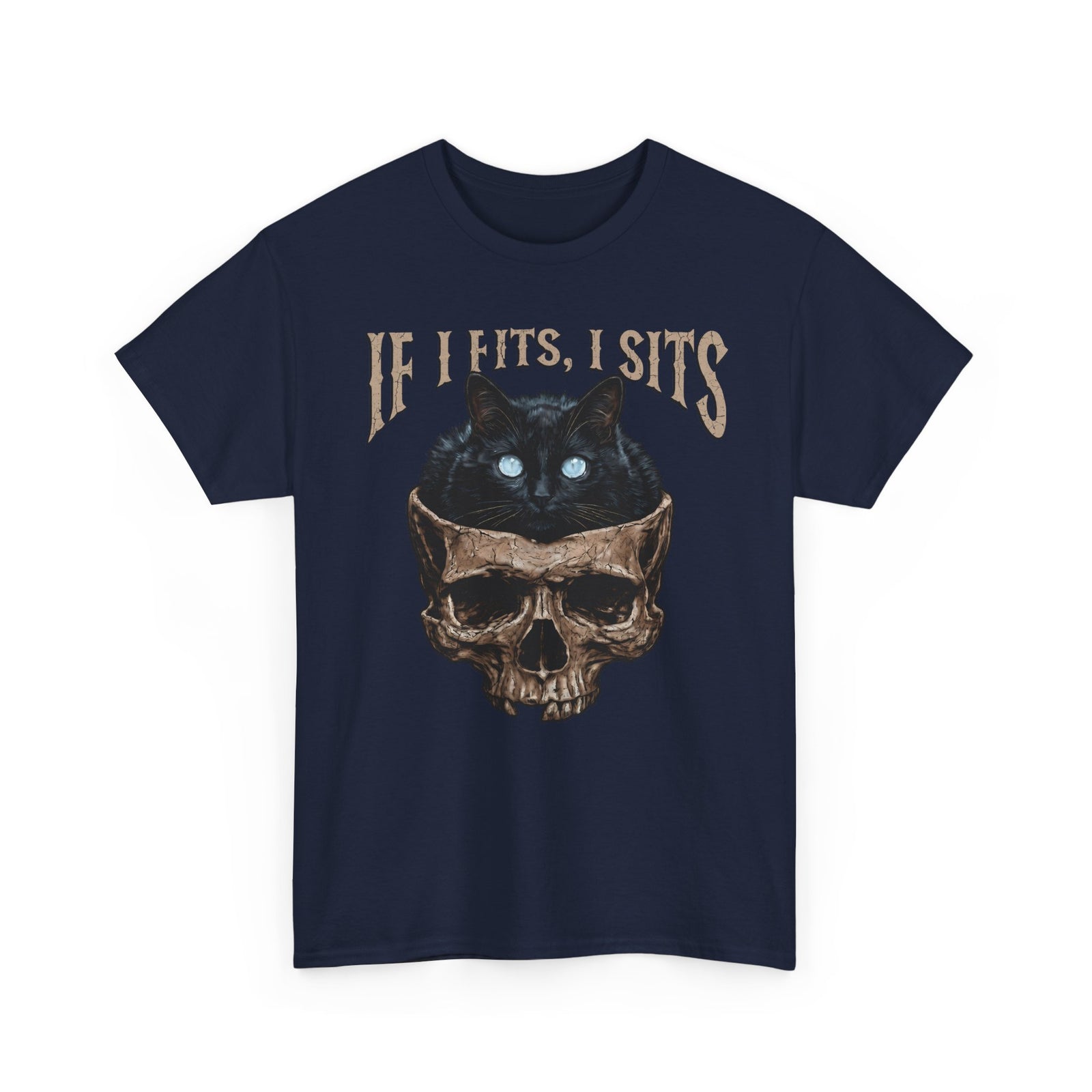 If I Fits I Sits Cat T-Shirt — Funny Gothic Black Cat Skull Graphic