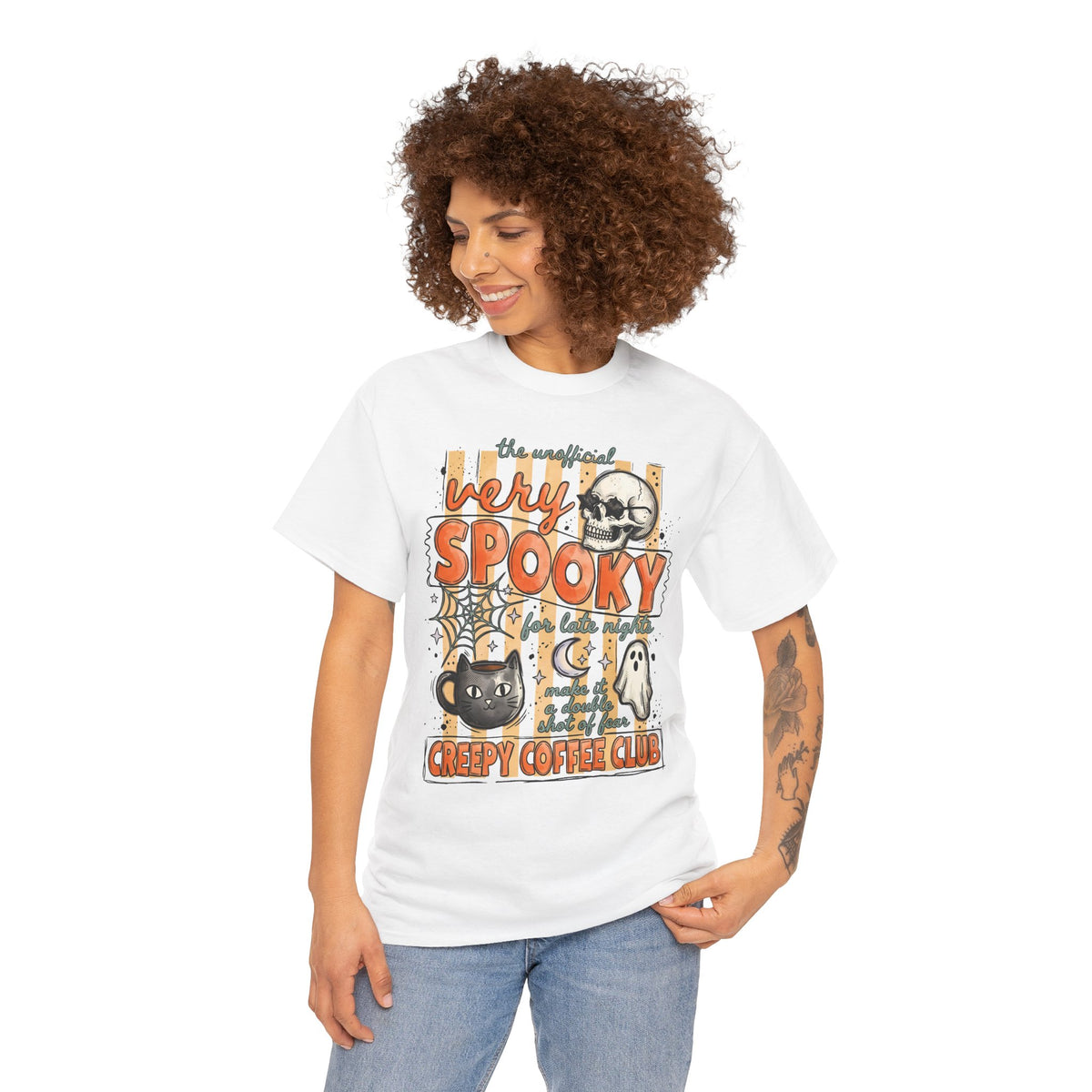 Creepy Coffee Club Black Cat Mug T-Shirt — Very Spooky Halloween Coffee Tee