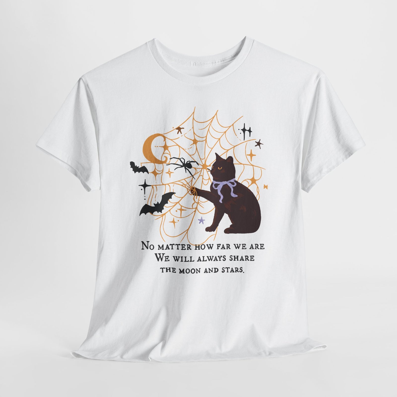 We Will Always Share The Moon And Stars Black Cat T-Shirt — Celestial Halloween Tee
