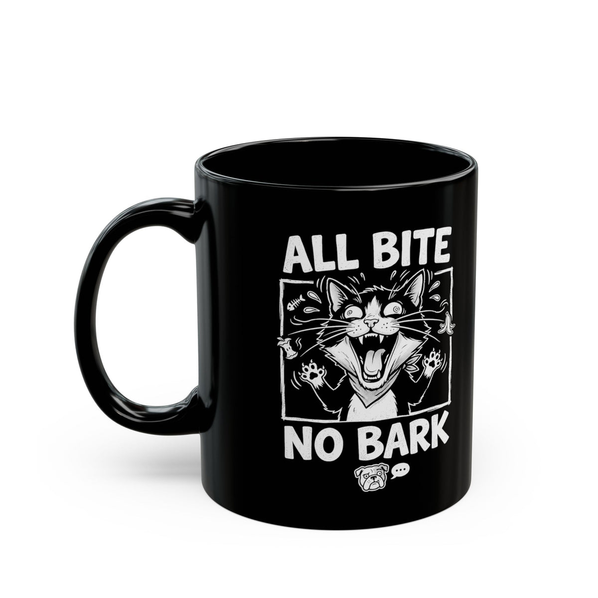 Cat All Bite No Bark Black Mug — Funny Cat Lover Mug