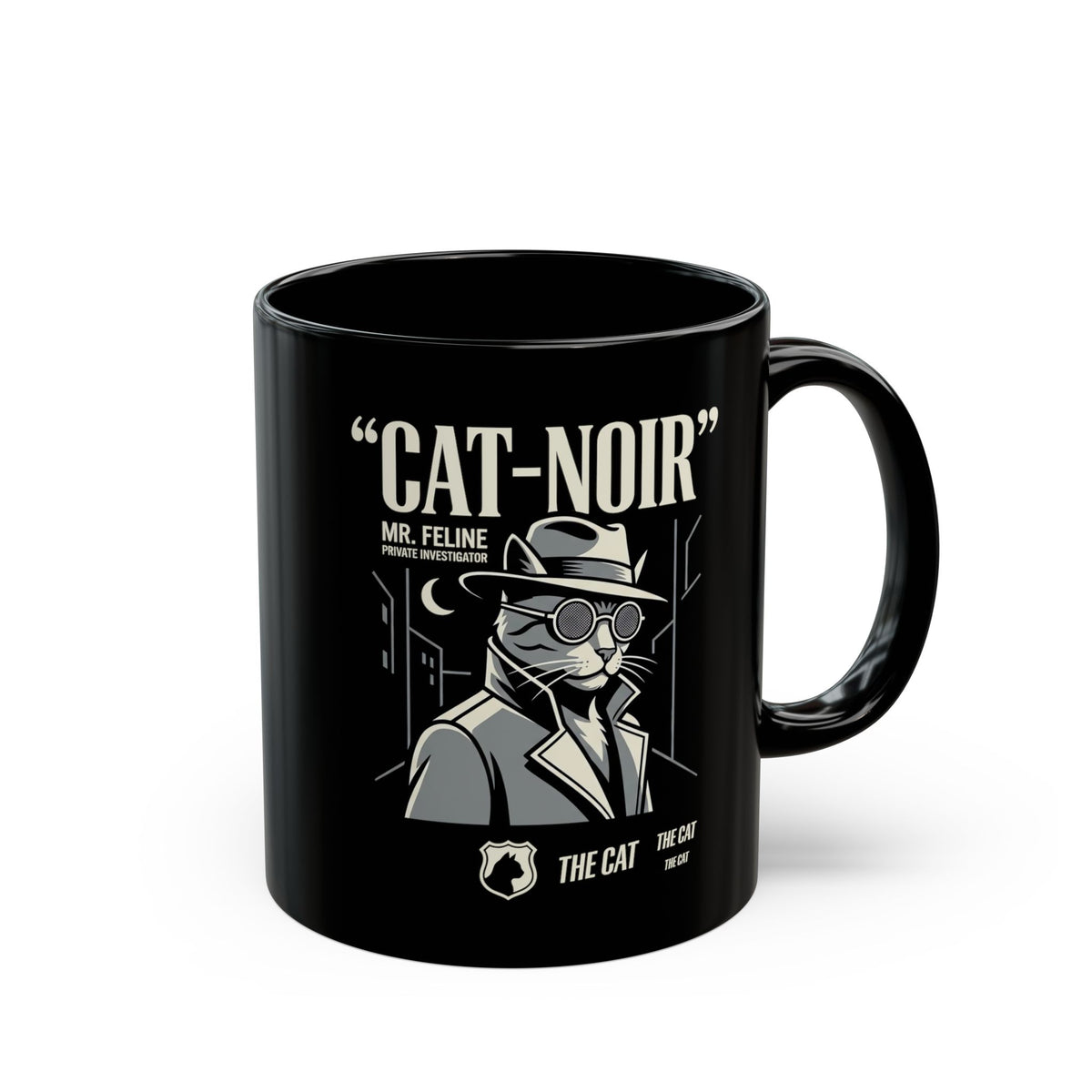 Detective Cat Black Mug — Vintage Noir Graphic Mug