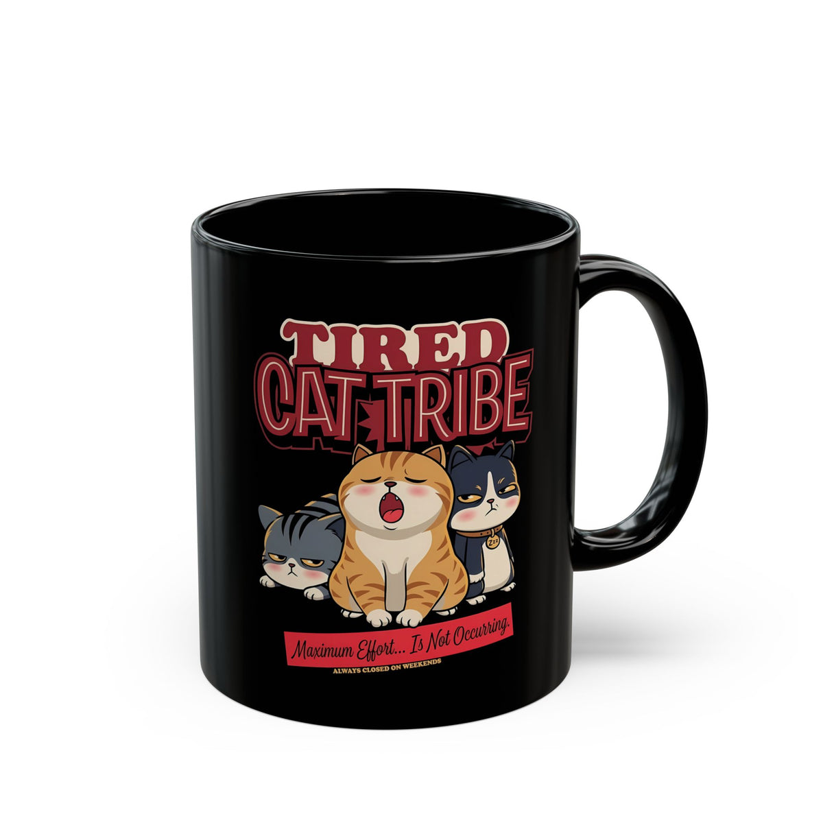 Tired Cat Tribe Black Mug