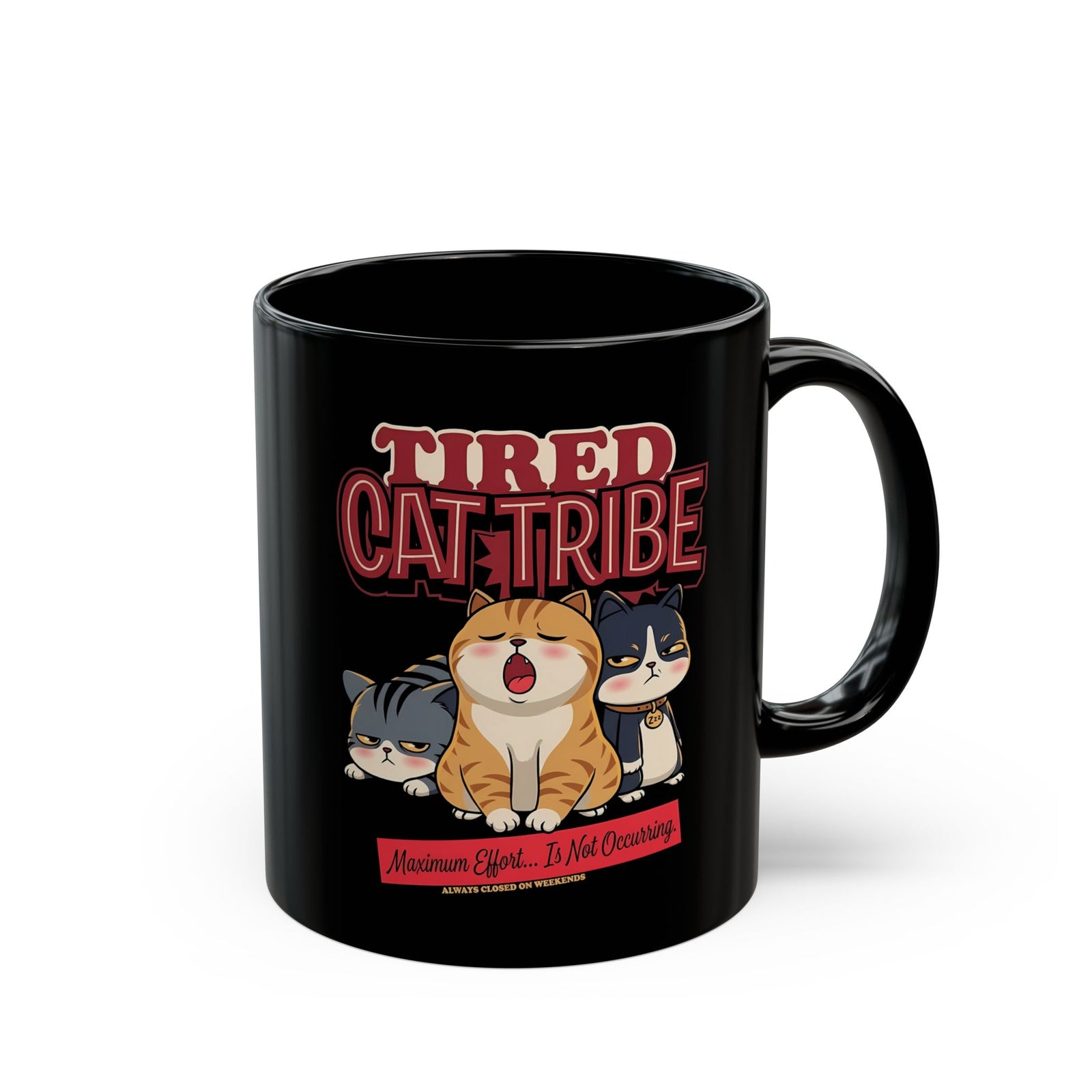 Tired Cat Tribe Black Mug