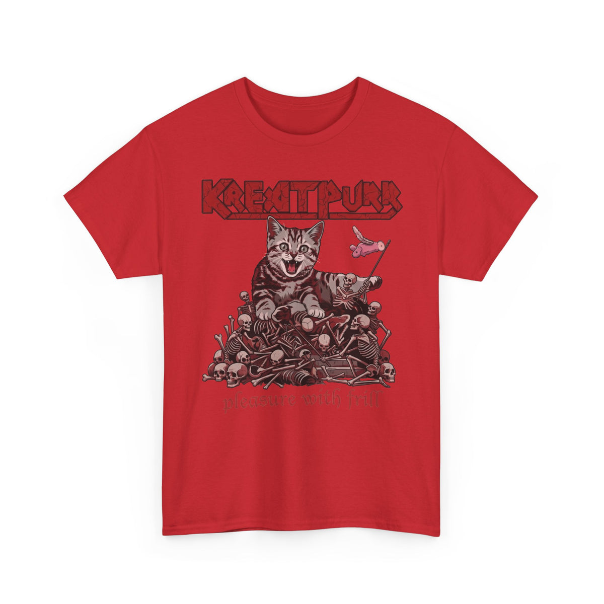 Metal Band Cat Tee — "Krentipurr: Pleasure With Frill" Graphic T-Shirt