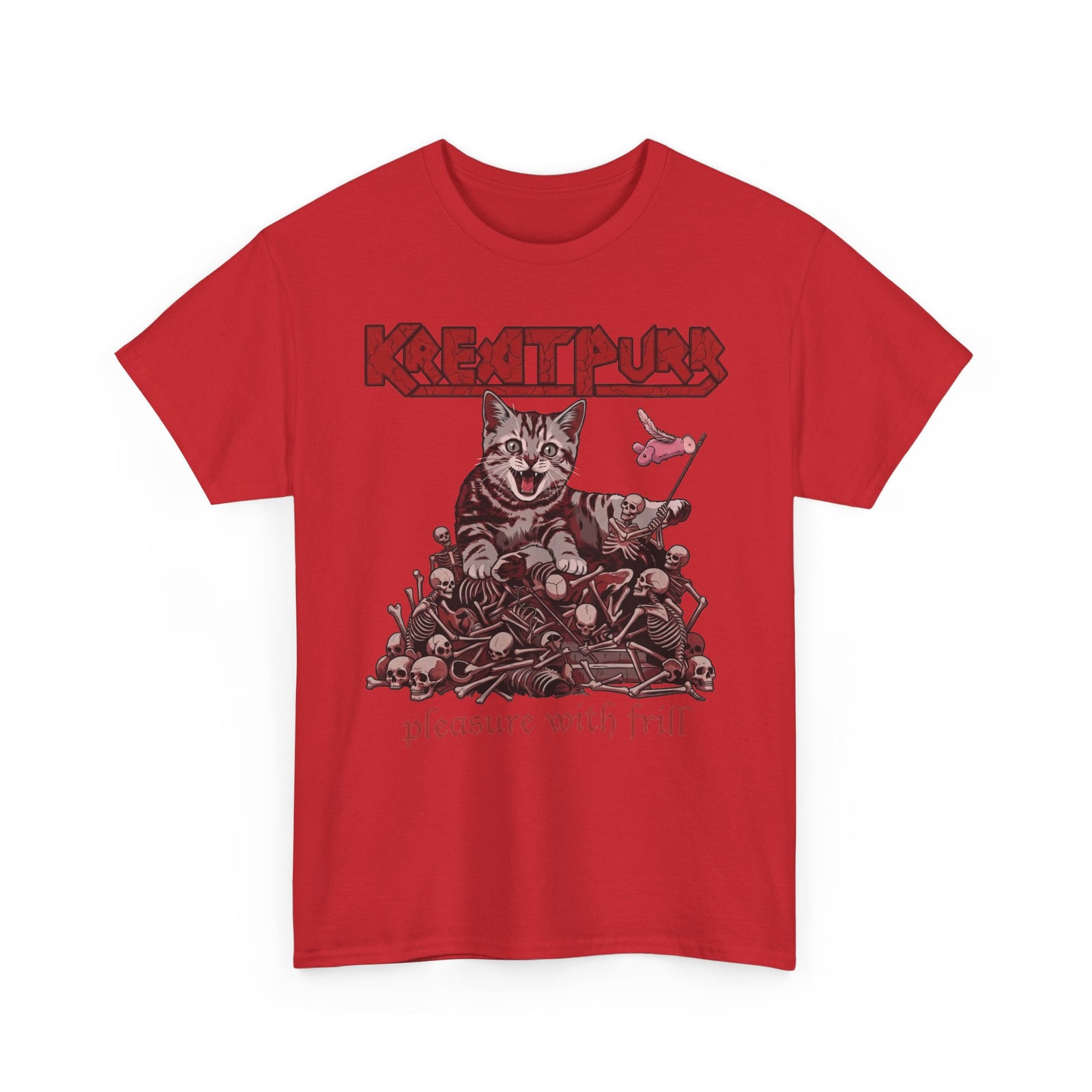 Metal Band Cat Tee — "Krentipurr: Pleasure With Frill" Graphic T-Shirt