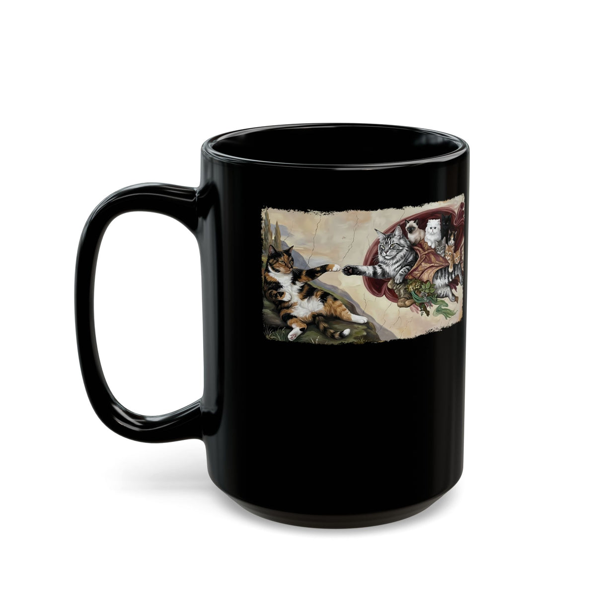 The Creation of Adam Cats Black Mug