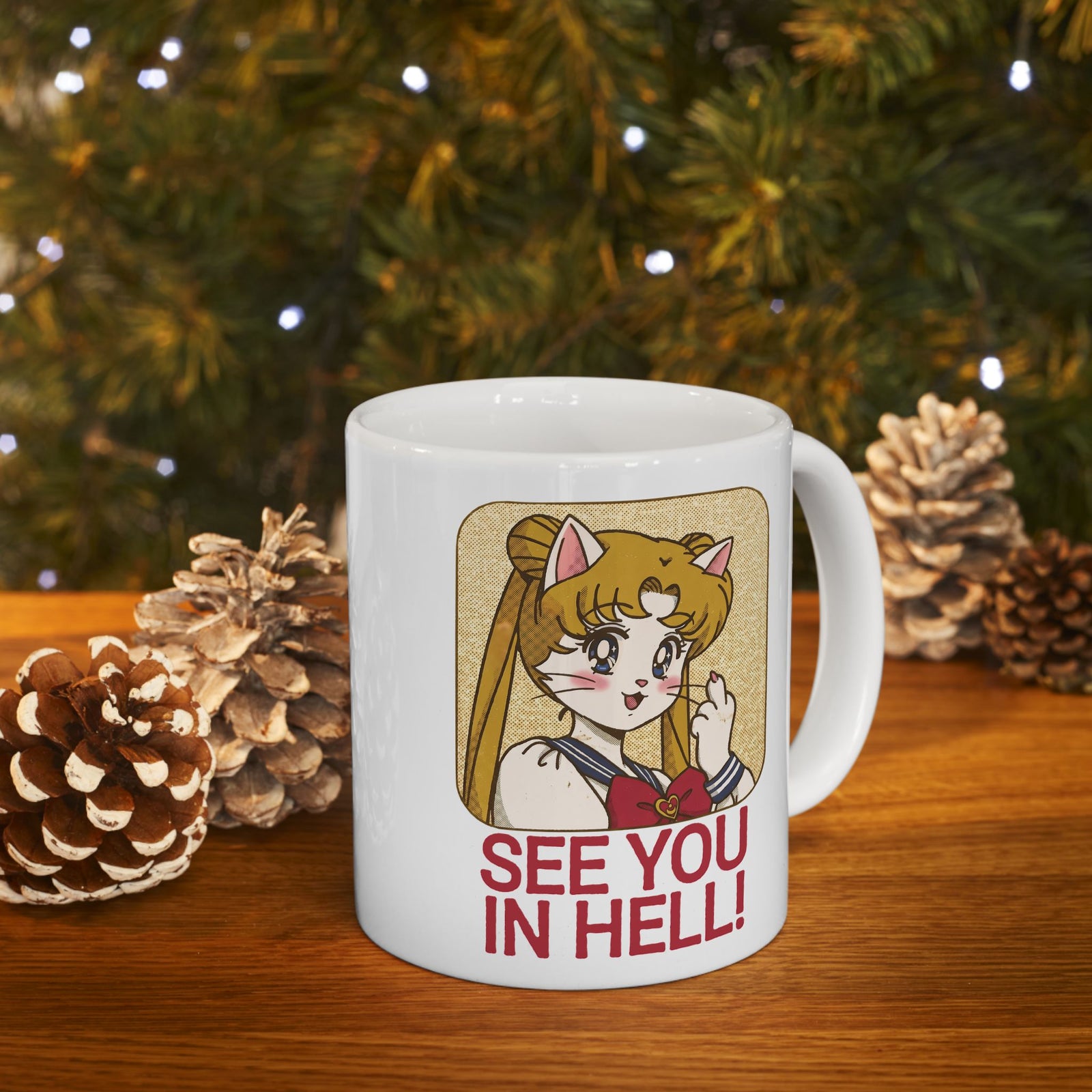 See You In Hell Anime Cat Ceramic Mug — Cute Magical Girl Parody Graphic