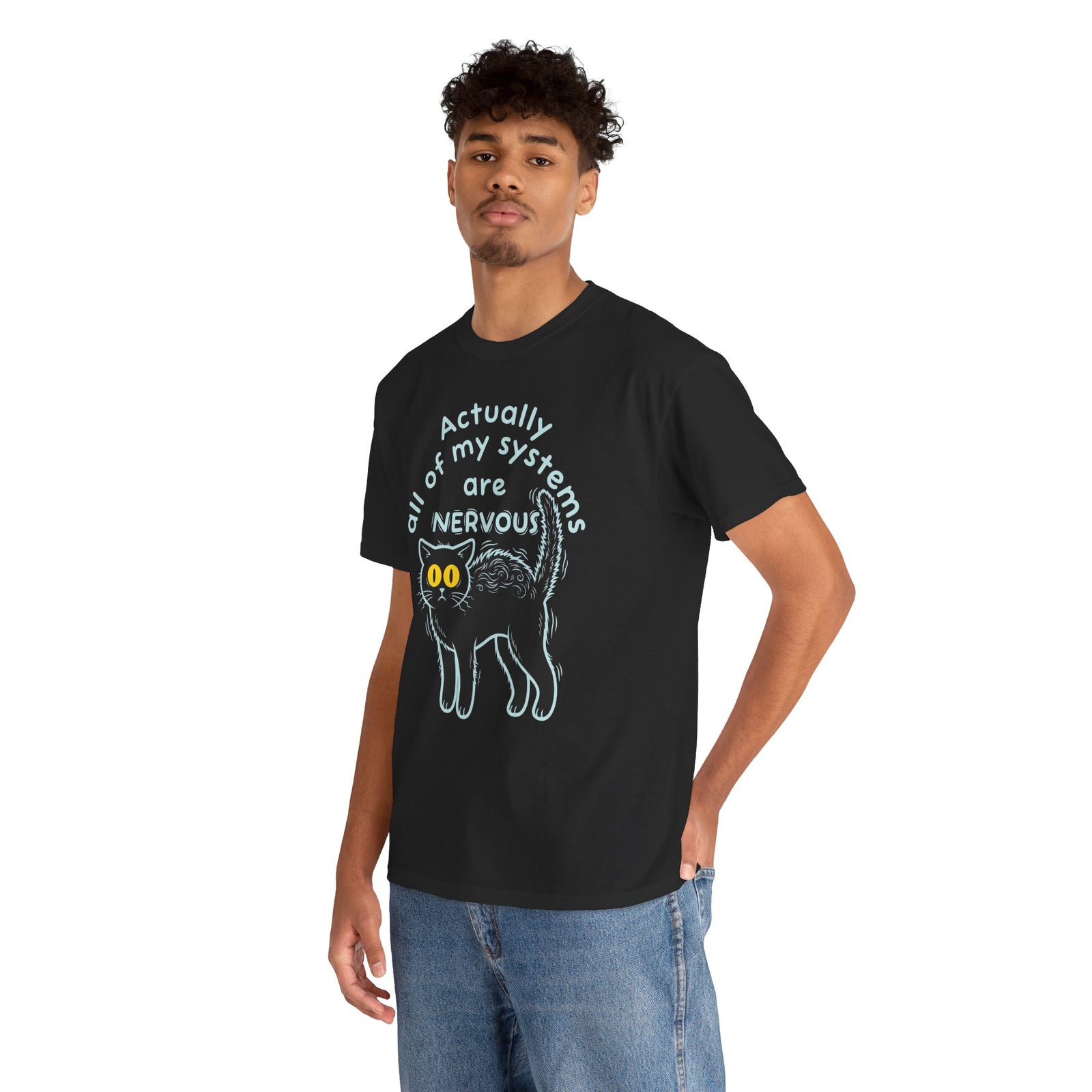 Actually All of My Systems Are NERVOUS Black Cat T-Shirt
