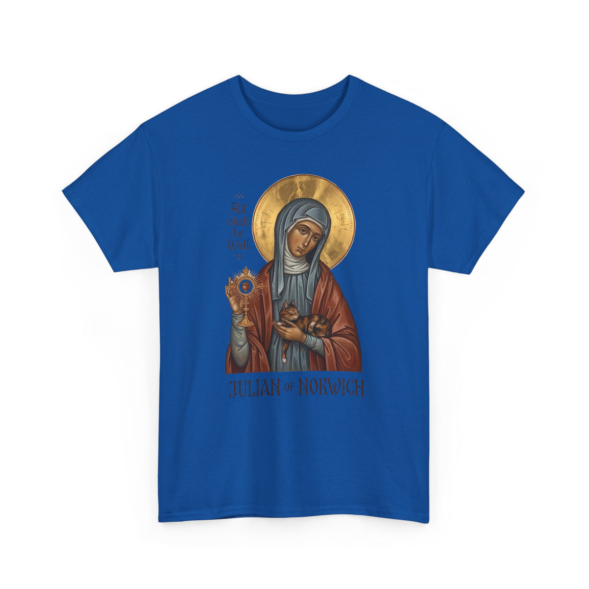 Julian of Norwich & Cat T-Shirt — Spiritual Saint Tee for Cat Lovers