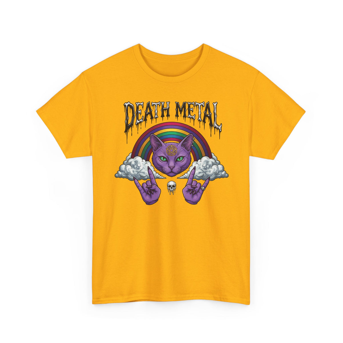 Death Metal Cat T-Shirt — Gothic Black Cat Tee for Metal Fans