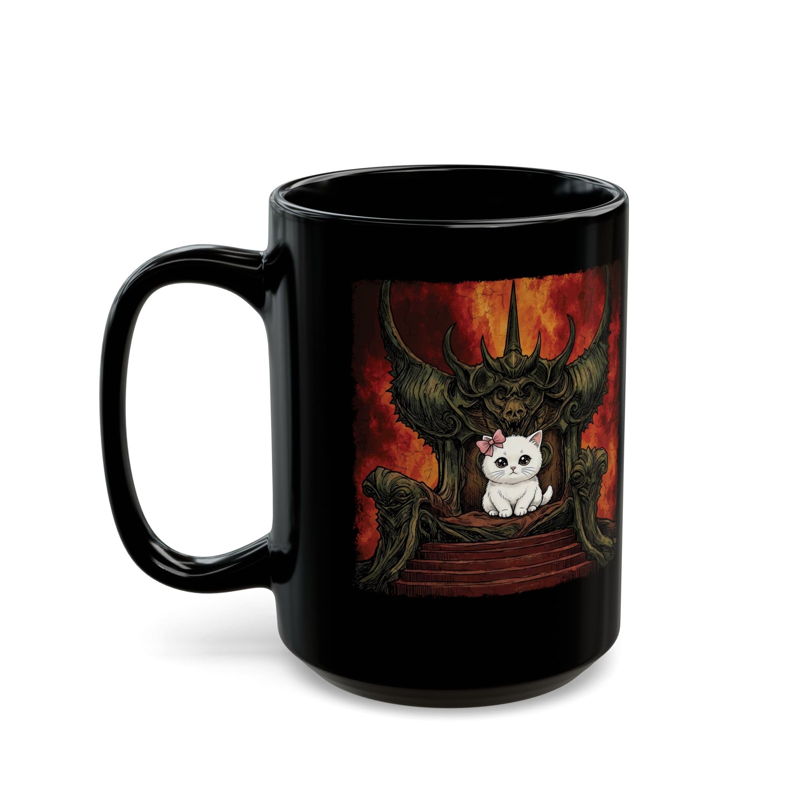 Evil Kitty Throne Kitten Black Mug — Cute Cat Dark Fantasy Graphic