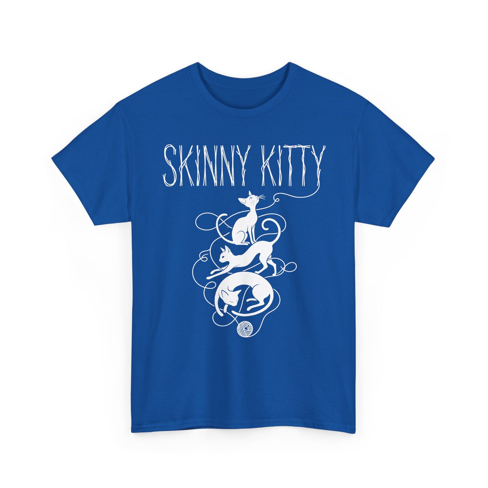 Skinny Kitty Graphic Tee — White Cat Silhouette Shirt for Cat Lovers
