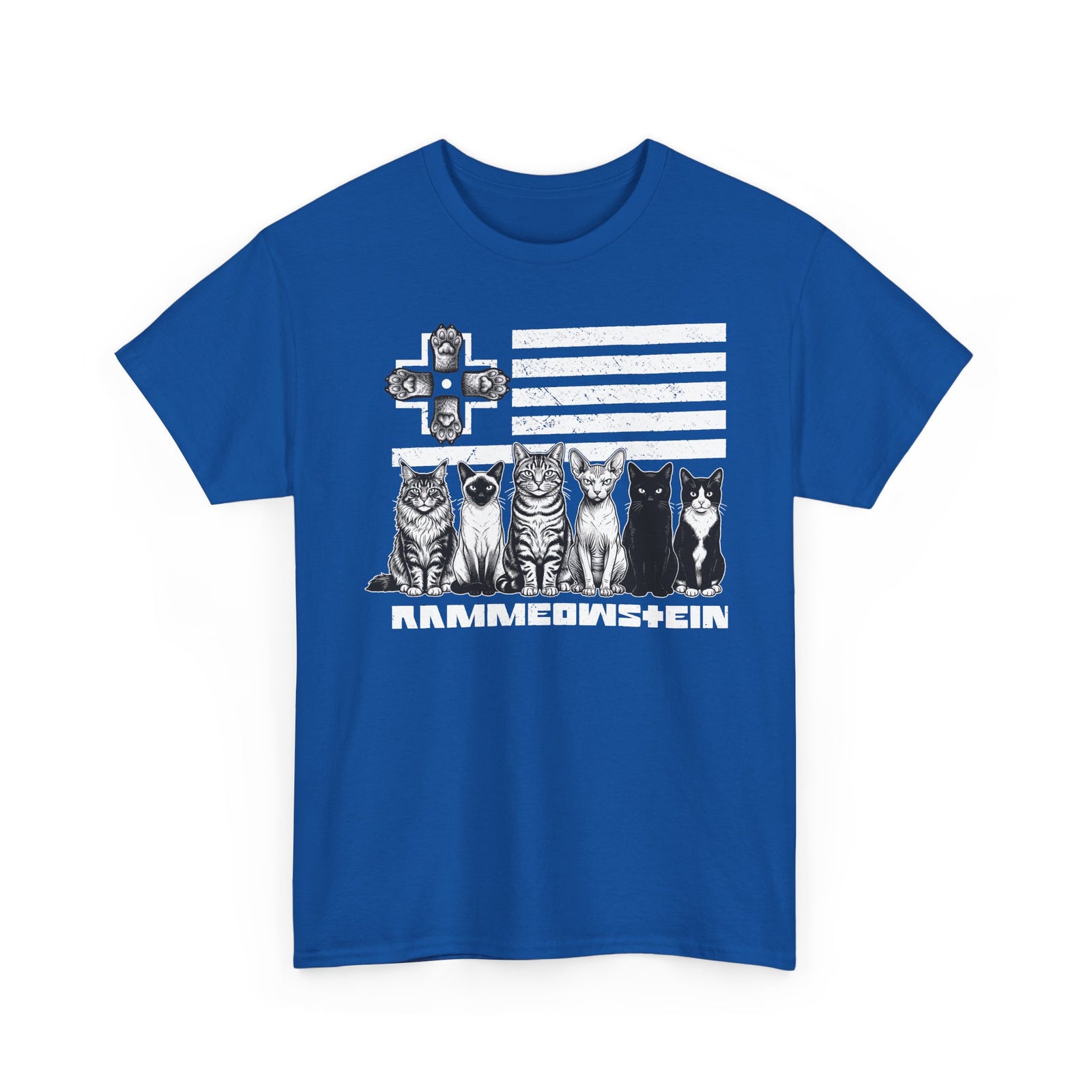 Rammowsteen Cats T-Shirt – Vintage Flag & Five Cats Graphic Tee
