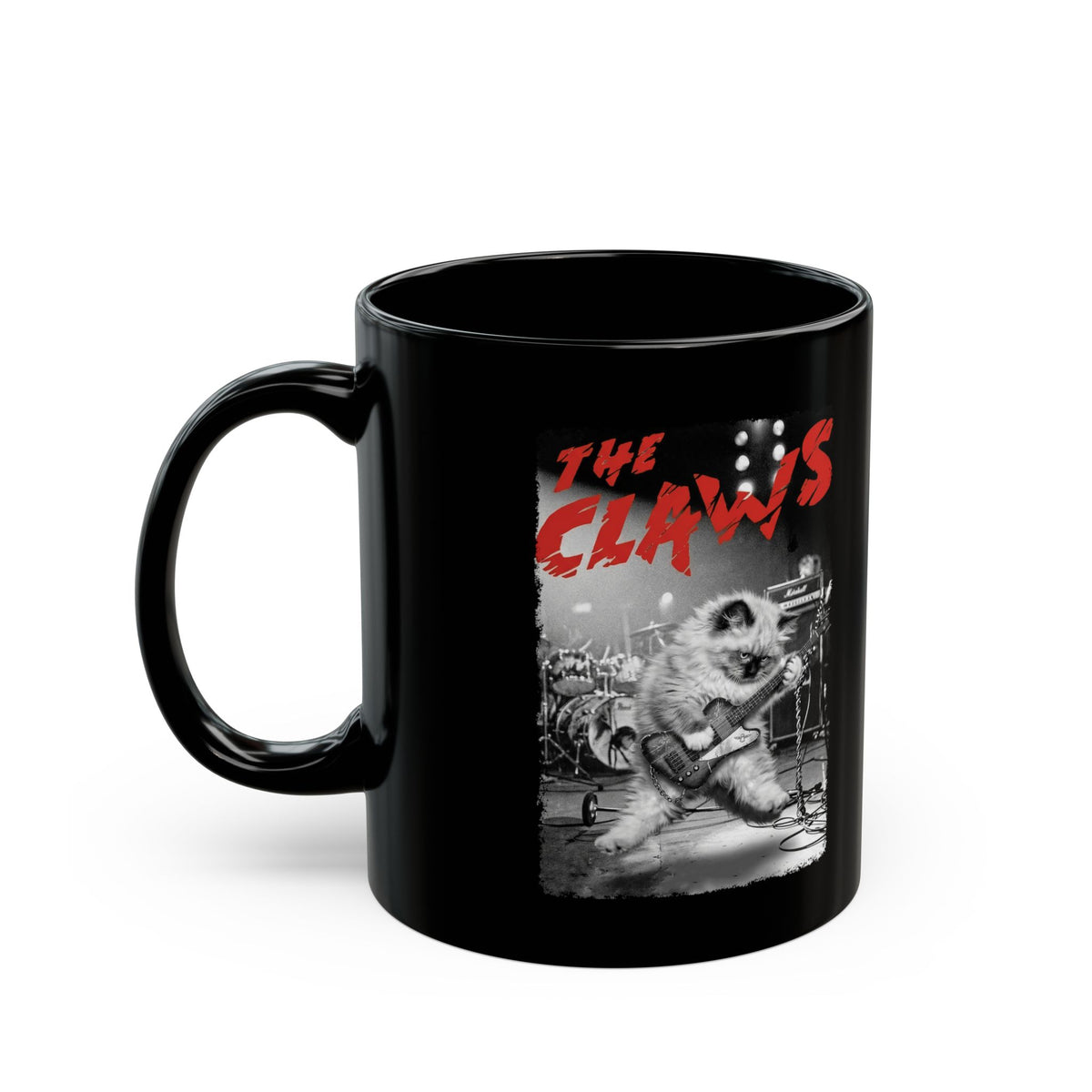 The Claws Cat Rock Black Mug — Retro Cat Graphic Mug