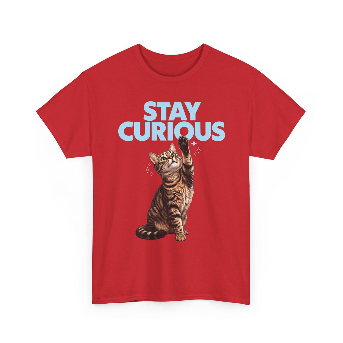 Stay Curious Tabby Cat T-Shirt — Cute Reaching Feline Graphic Tee