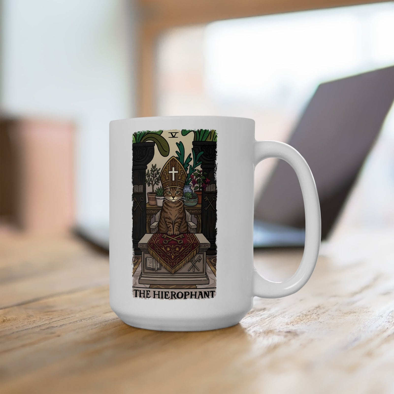The Hierophant Cat Ceramic Mug — Mystical Tarot-Inspired Mug