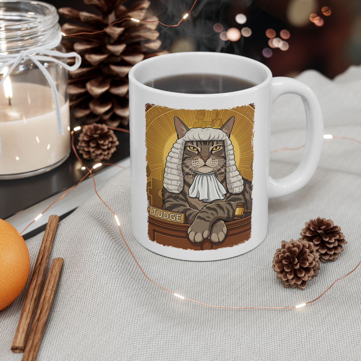 Cat Judge Ceramic Mug  Funny Cat Lawyer / Judge Graphic Mug