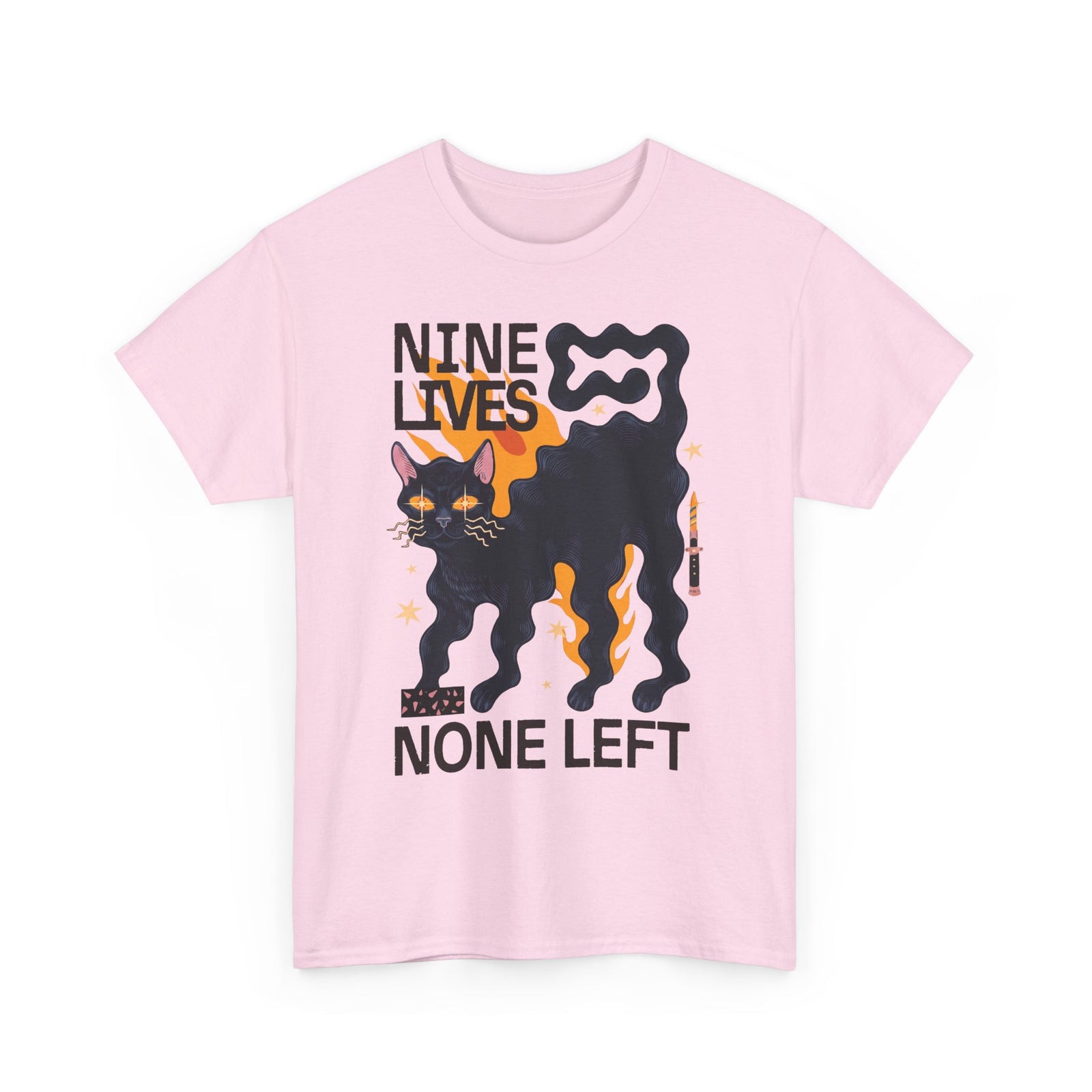 Nine Lives None Left T-Shirt — Edgy Spooky Black Cat Graphic Tee