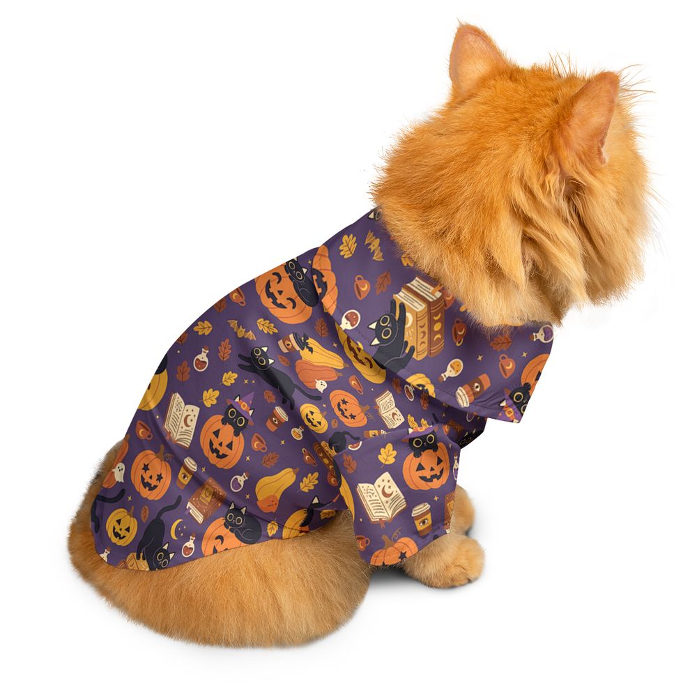 Purple Spooky Black Cat & Pumpkin Magic Pet Hawaiian Shirt -  - 2