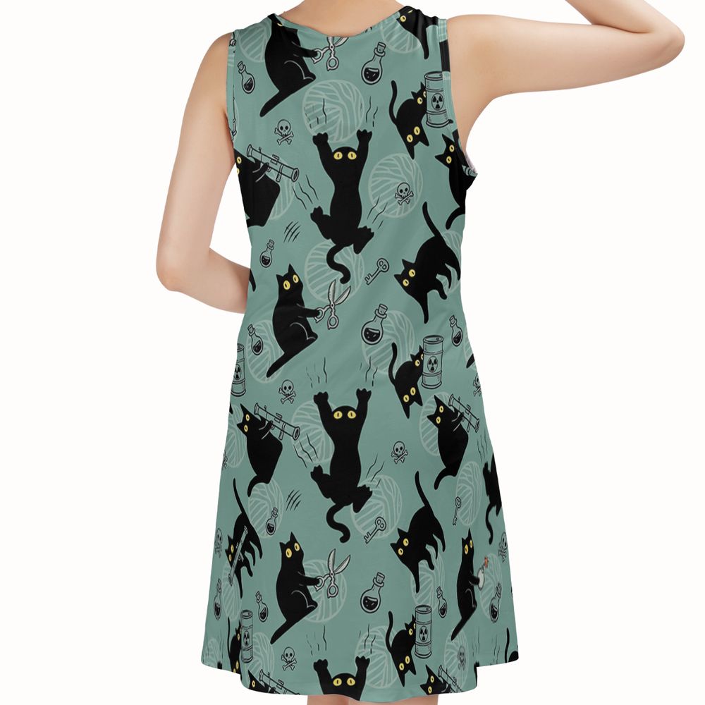 Chaotic evil cat Sleeveless Dress -  - 2