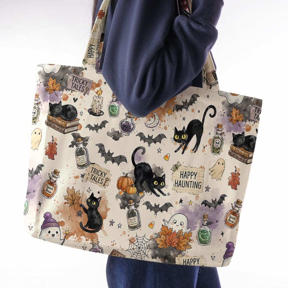 Happy Haunting Black Cat & Potion Spooky Large Tote Bag -  - 2