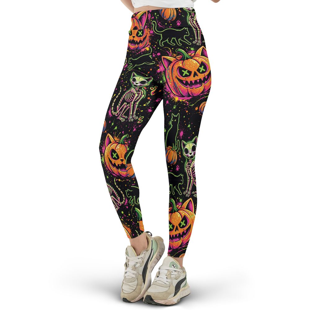 Neon Skeleton Cats & Pumpkins -  - 2