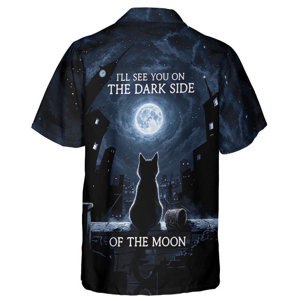 Cosmic Rainbow Moon Cat Silhouette Hawaiian Shirt -  - 2