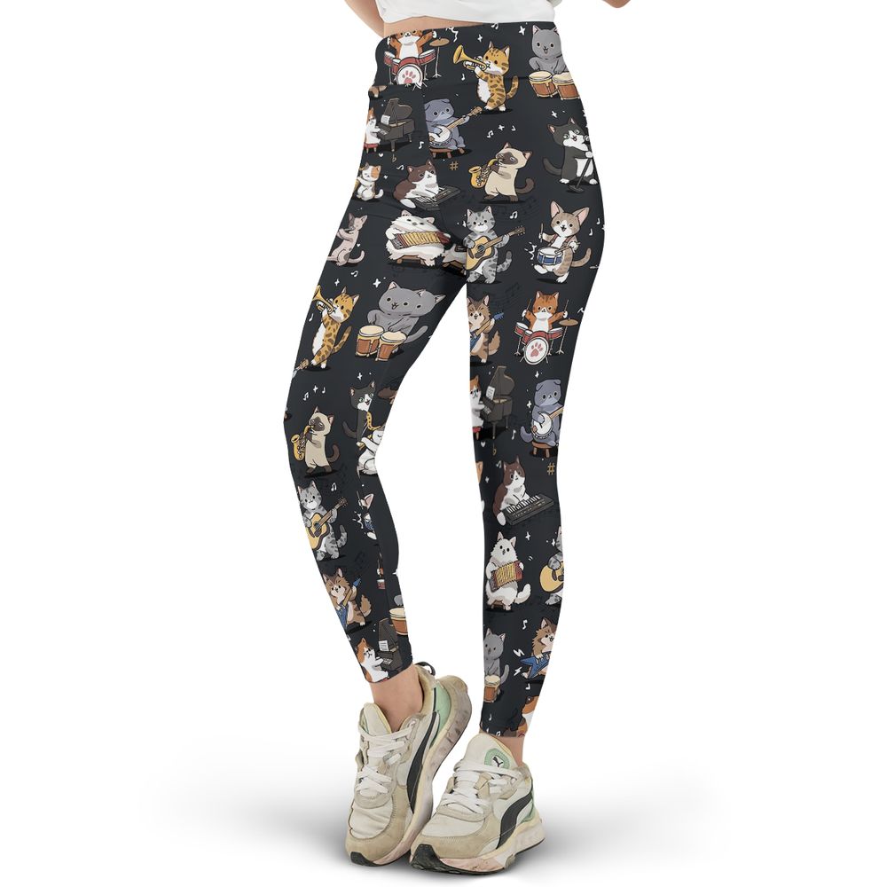 Cat Band Musical Instruments Full Print Legging -  - 2