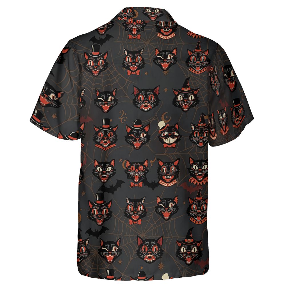 Retro Spooky Black Cat Halloween Hawaiian Shirt -  - 2