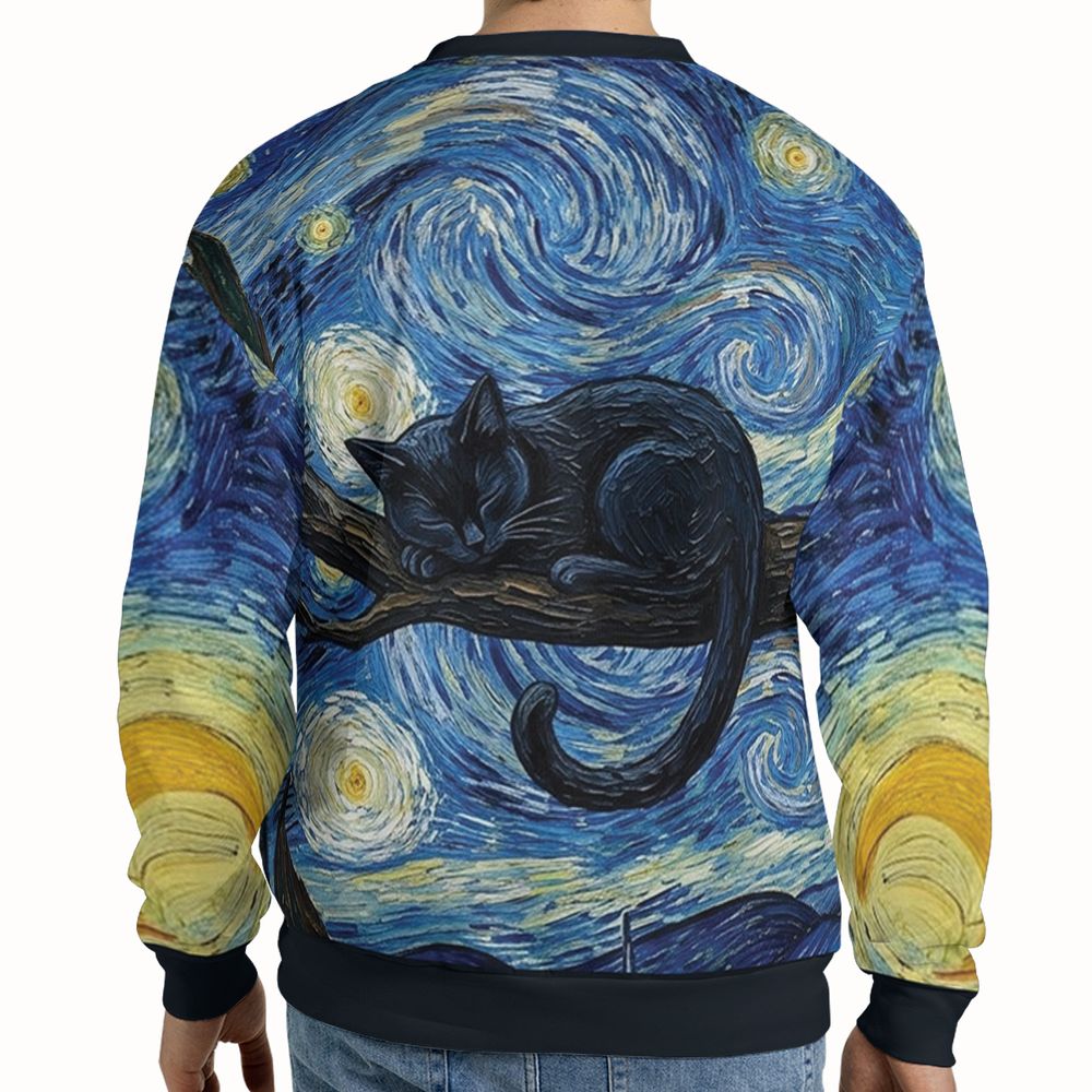 Starry Night and Black Cat Full Print Sweatshirt -  - 2