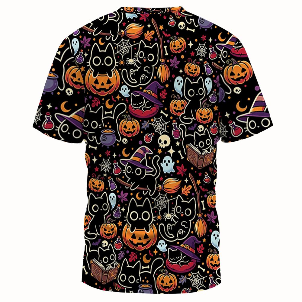 Black Cat and Pumpkin Full Print Unisex T-Shirt -  - 2