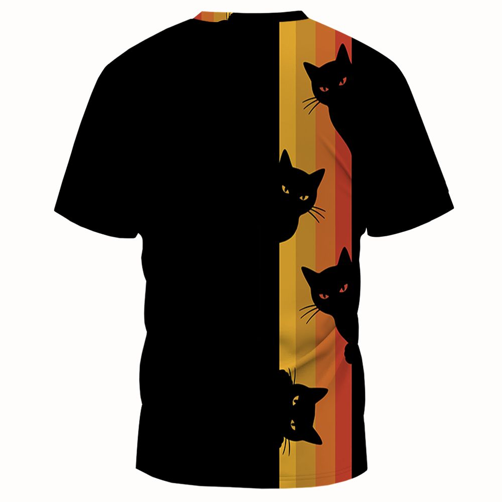 Retro Sunset Peeking Black Cat Full Print Unisex T-Shirt -  - 2