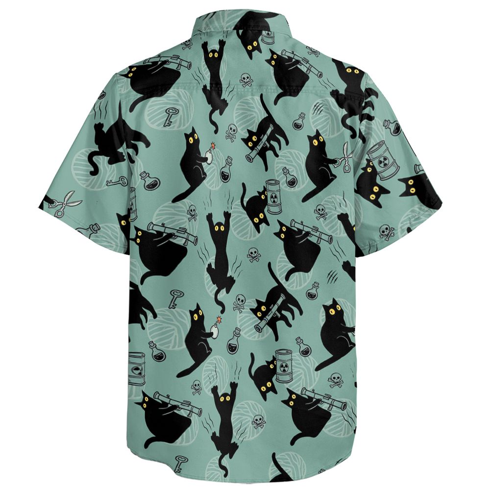 Chaotic Black Cat Danger Pattern Short Sleeve Button Shirt -  - 2