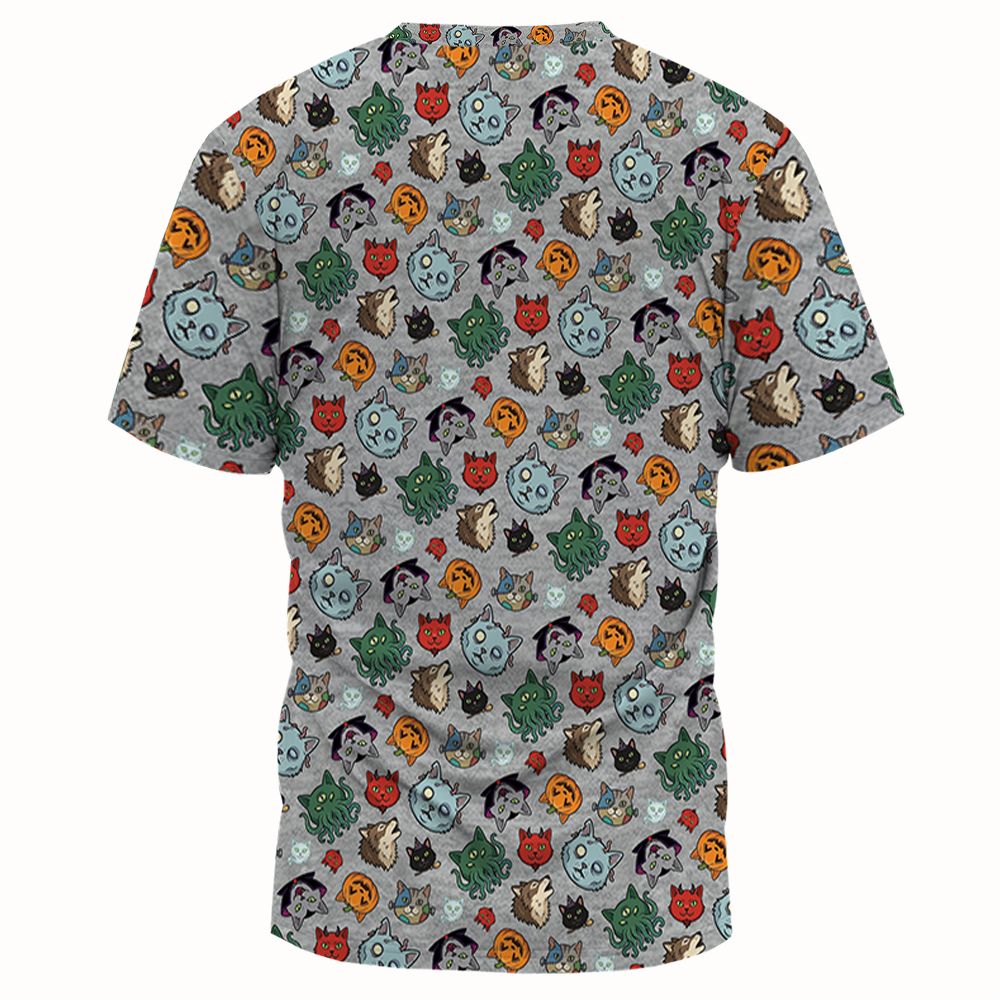 Spooky Monster Cat Mashup Halloween Full Print Unisex T-Shirt -  - 2