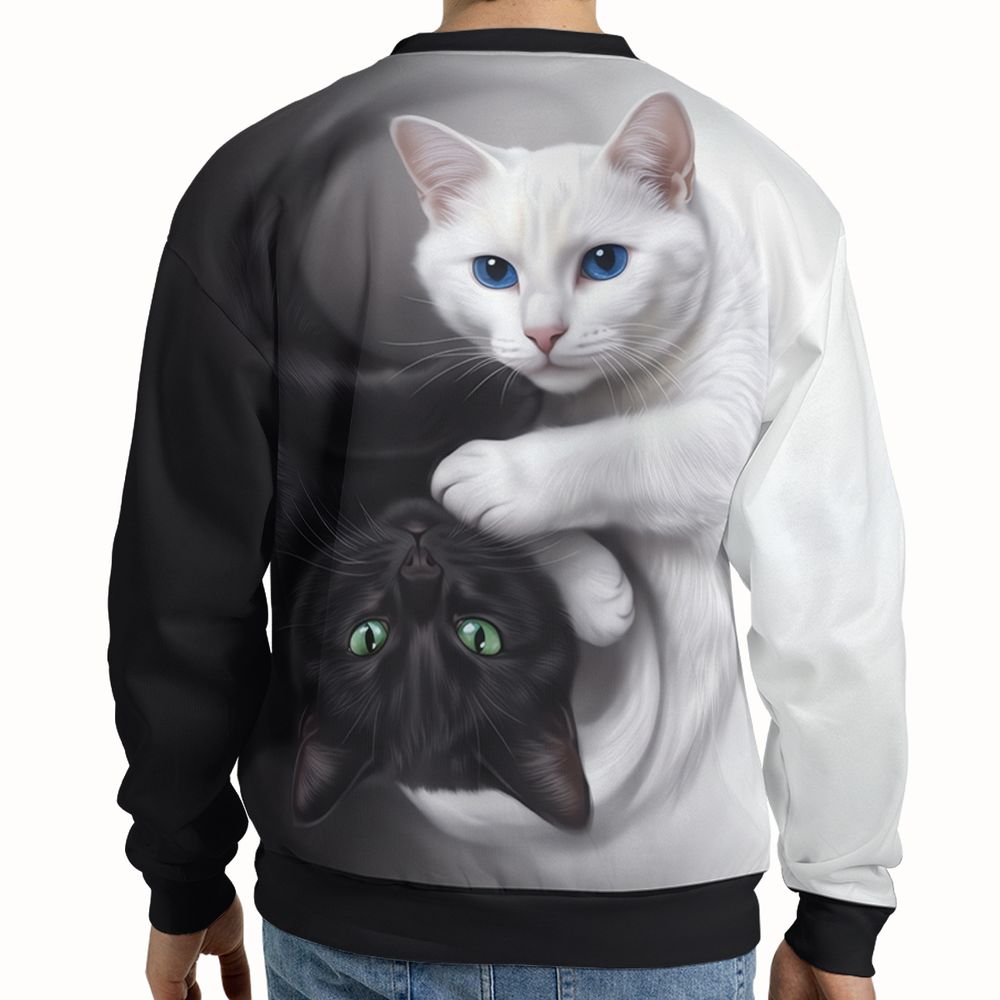 Yin Yang Black Cat and White Cat Full Print Sweatshirt -  - 2