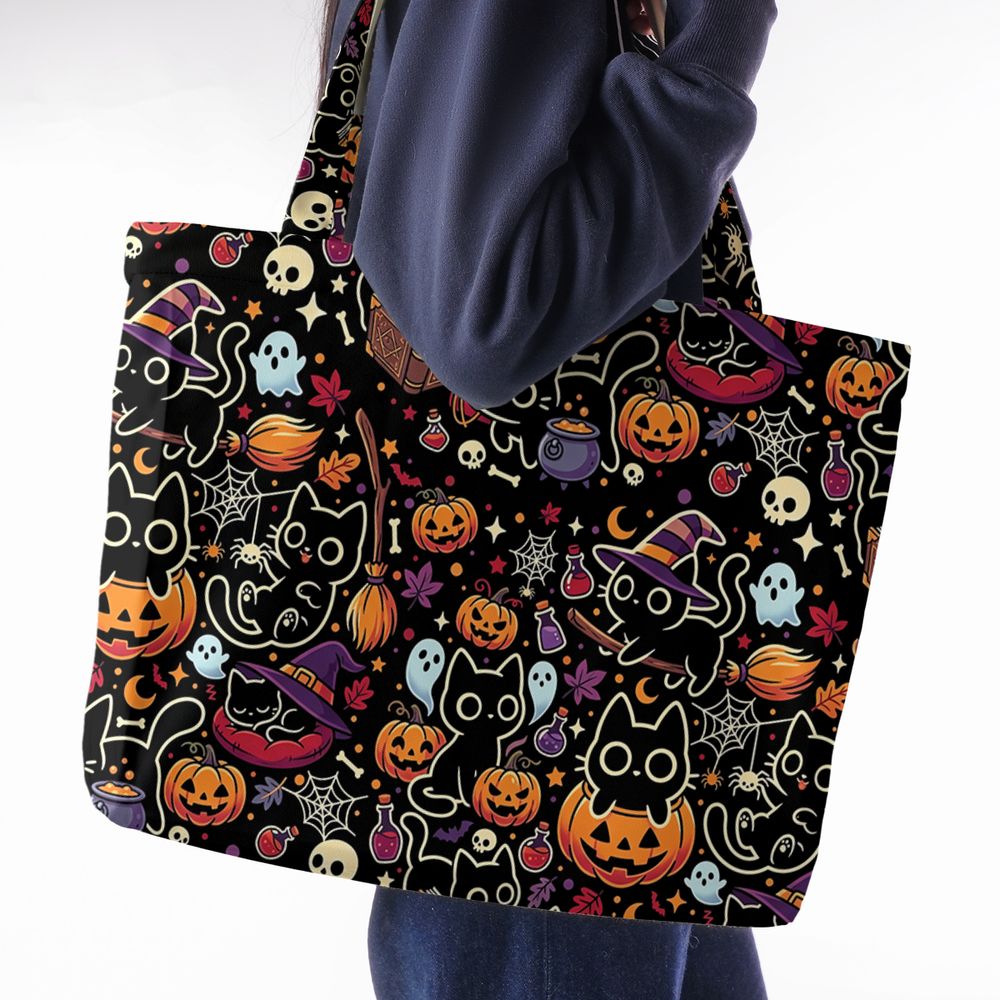 Black Cat and Pumpkin Large Tote Bag -  - 2