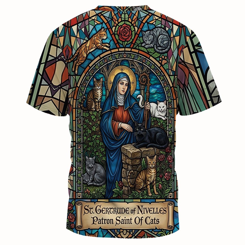 Patron Saint of Cats Stained Glass Full Print Unisex T-Shirt -  - 2