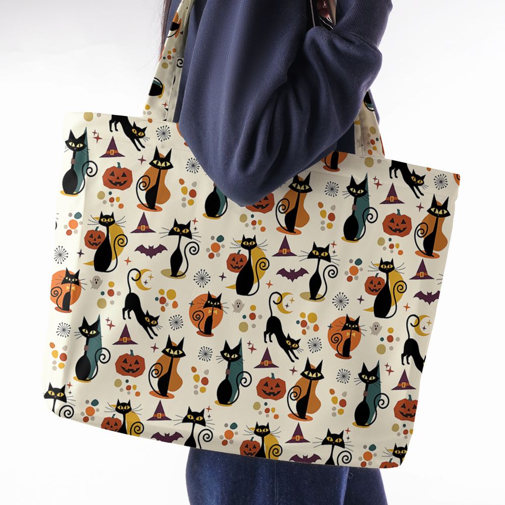 Mid Century Atomic Black Cats Large Tote Bag -  - 2