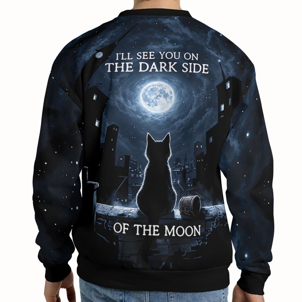 Cosmic Rainbow Moon Cat Silhouette Full Print Sweatshirt -  - 2